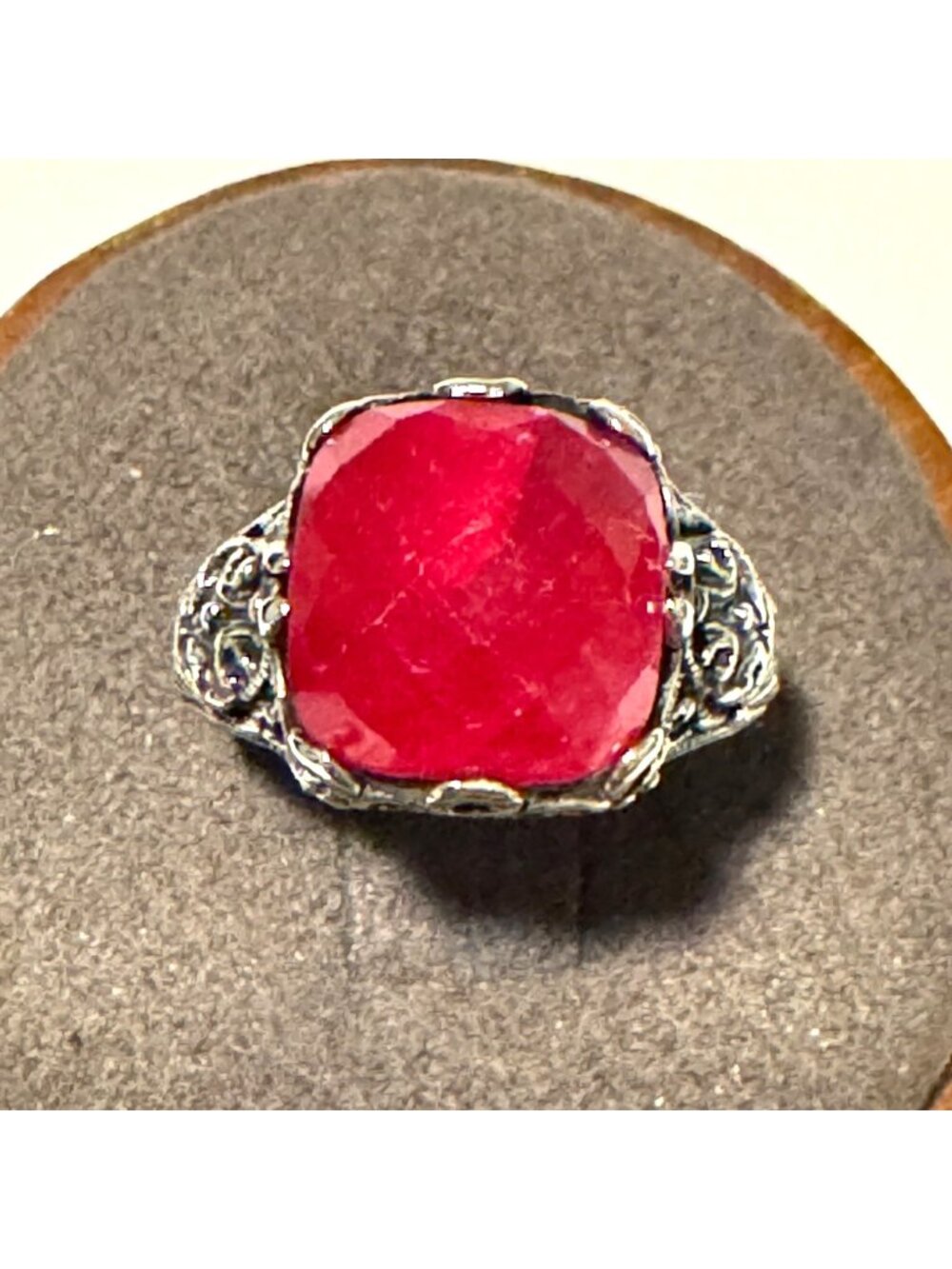 Solid Sterling Silver 925 Indian Ruby Corundum Scroll Design Ring Size 6